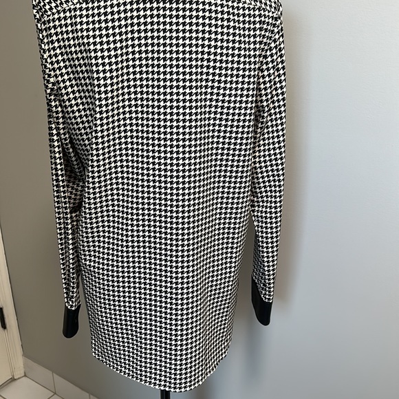 Lauren Ralph Lauren M Long Sleeve B/W Houndstooth Blouse w/ Vegan Leather Trim - Picture 9 of 11